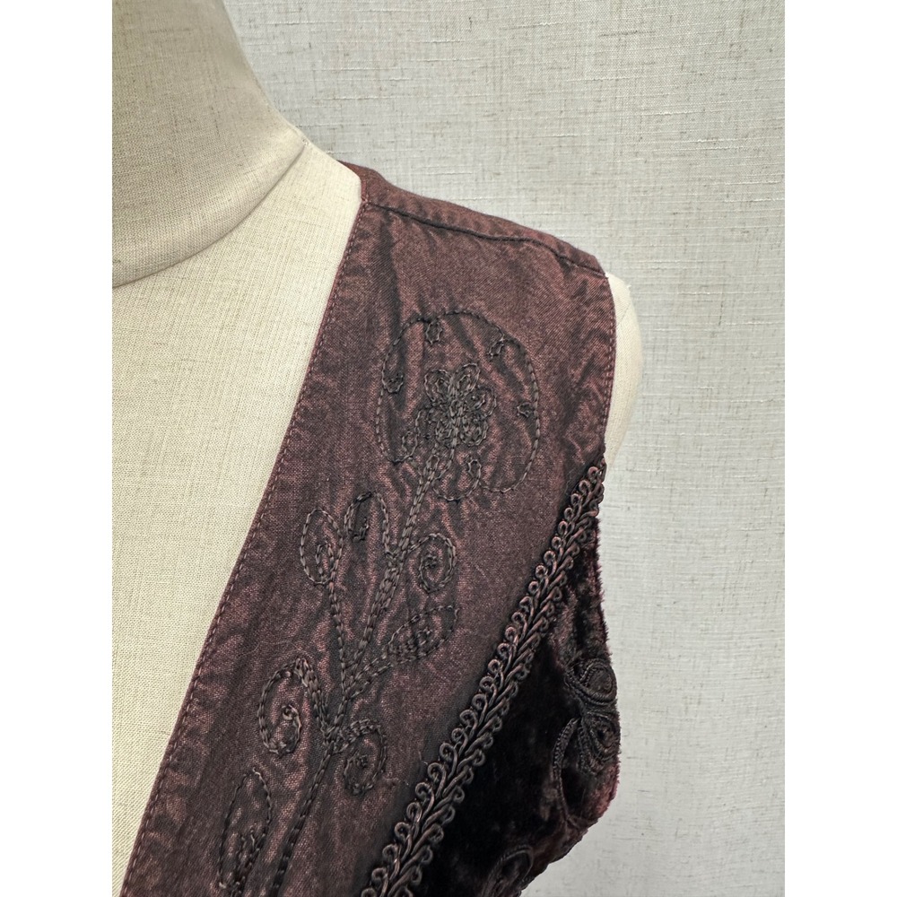 Raviya Brown Floral Embroidered Velvet Trim Rayon Vest Womens One Size Boho 90s - Picture 8 of 16